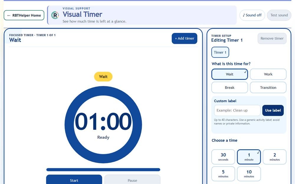 The Visual Timer showing a one-minute focused timer